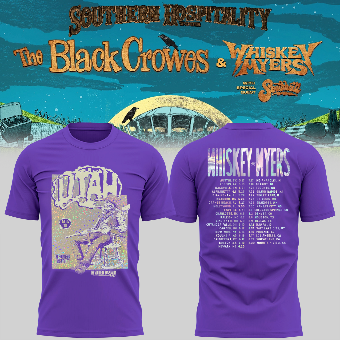 Limited Edition Whiskey Myers Southern Hospitality Tour In Utah T-Shirt 2