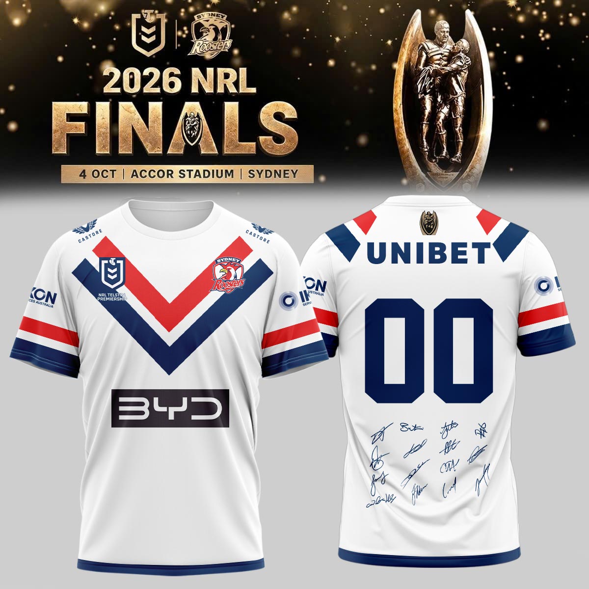 ,,,Sydney Roosters 🏆 NRL Premiers 2026 Tshirt (Custom Number)