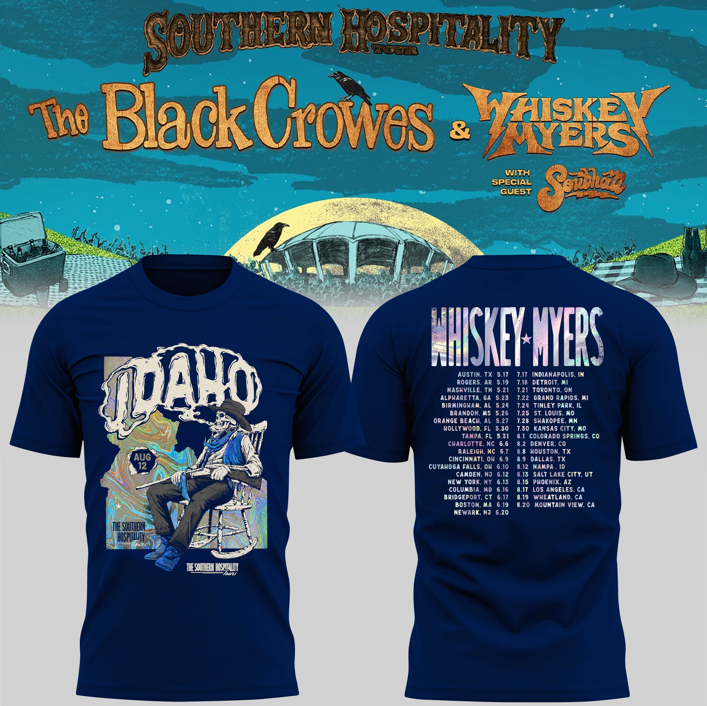 Limited Edition Whiskey Myers Southern Hospitality Tour In Nampa, Idaho T-Shirt 2