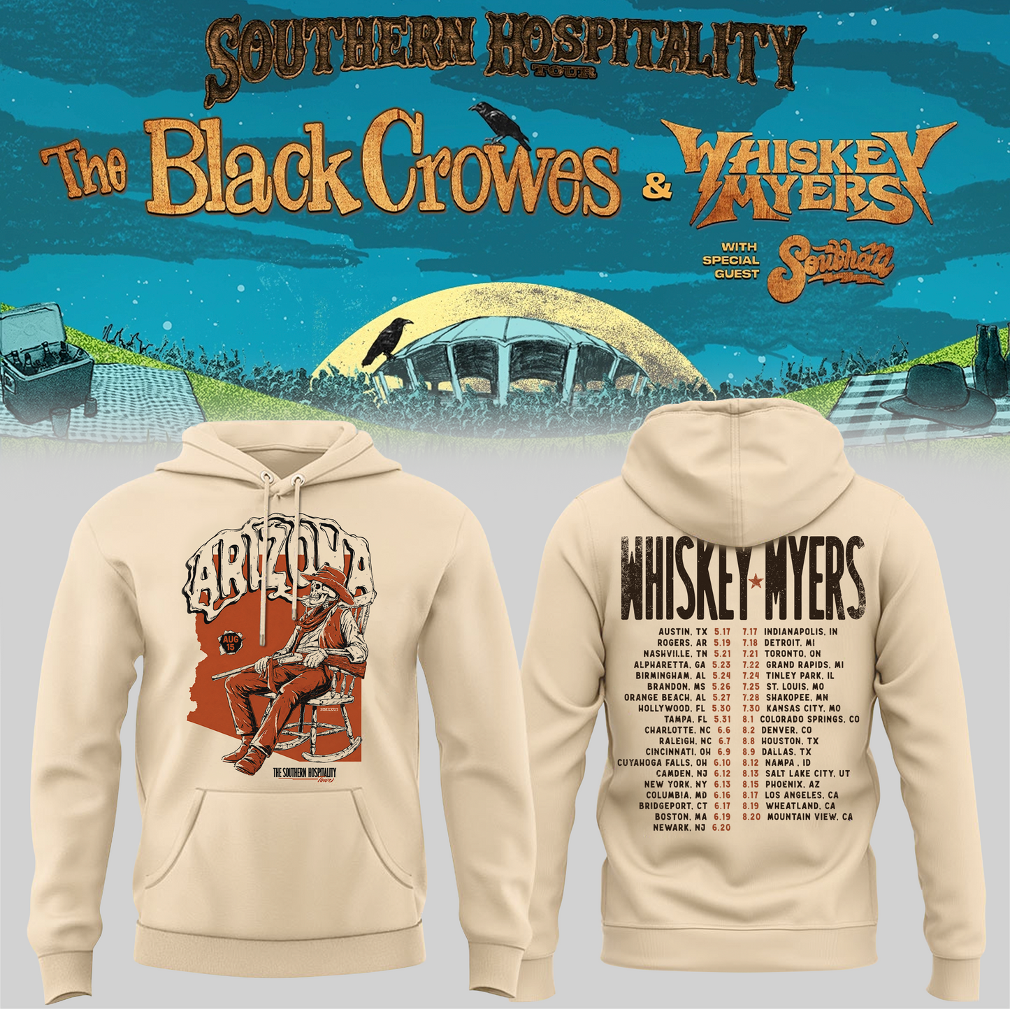Limited Edition Whiskey Myers Southern Hospitality Tour In Arizona Hoodie 1