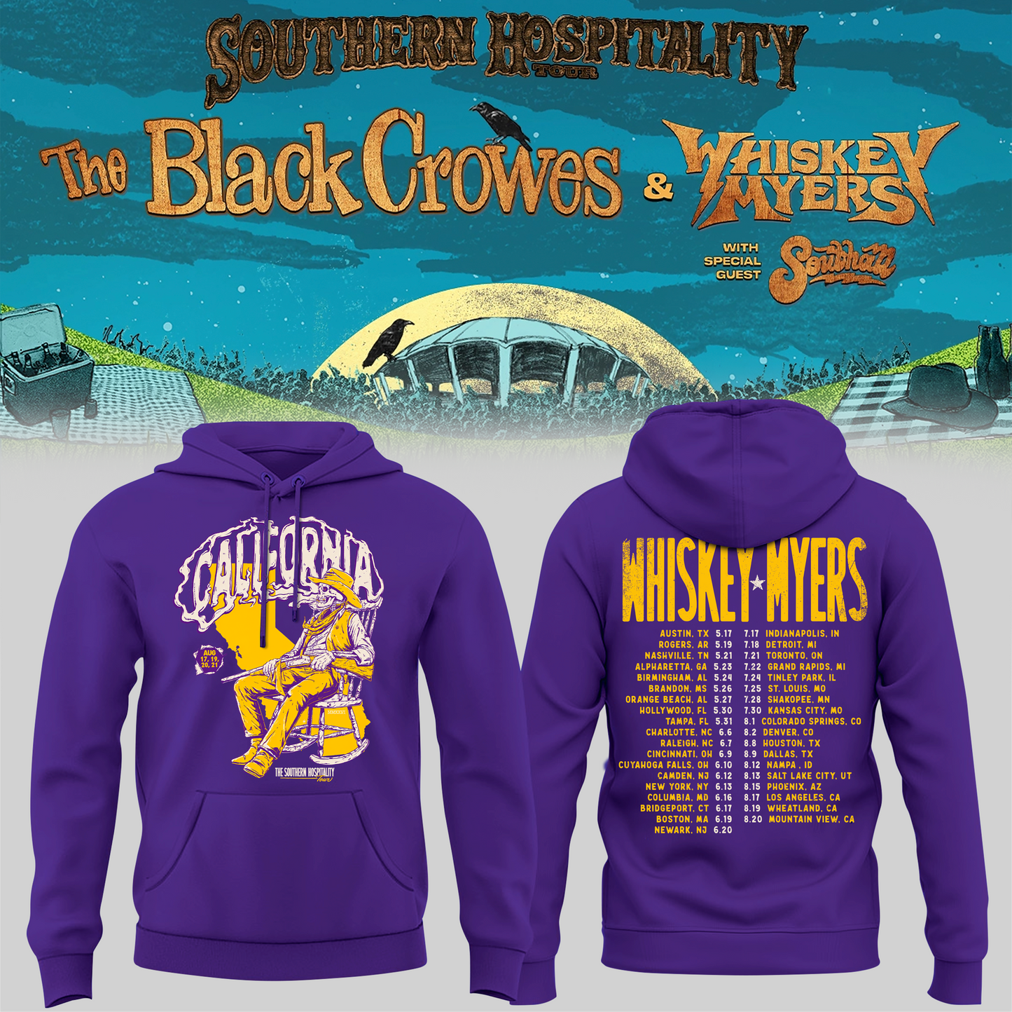 Limited Edition Whiskey Myers Southern Hospitality Tour In CA Hoodie 3