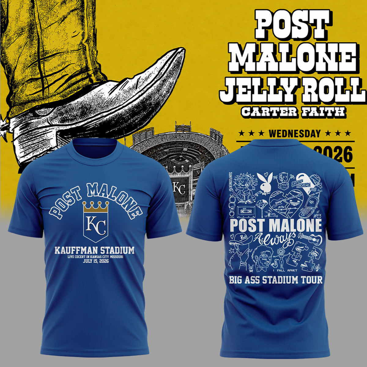 Post Malone x Kansas City Royals - Limited Edition Big Ass Stadium Tour At Kauffman Stadium Shirt 2