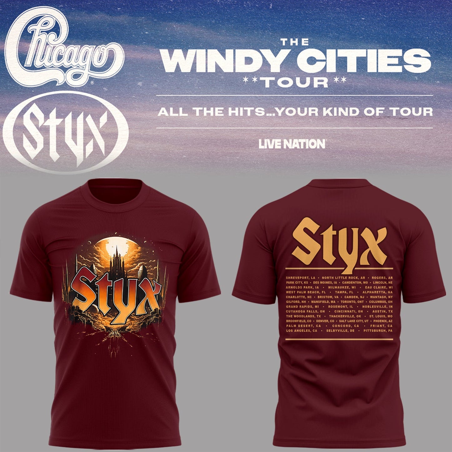 STYX - Limited Edition The Windy Cities Tour – All The Hits… Your Kind of Tour T-Shirt 2