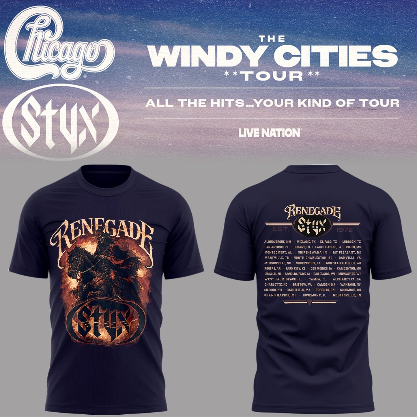 STYX - Limited Edition The Windy Cities Tour – All The Hits… Your Kind of Tour T-Shirt 4