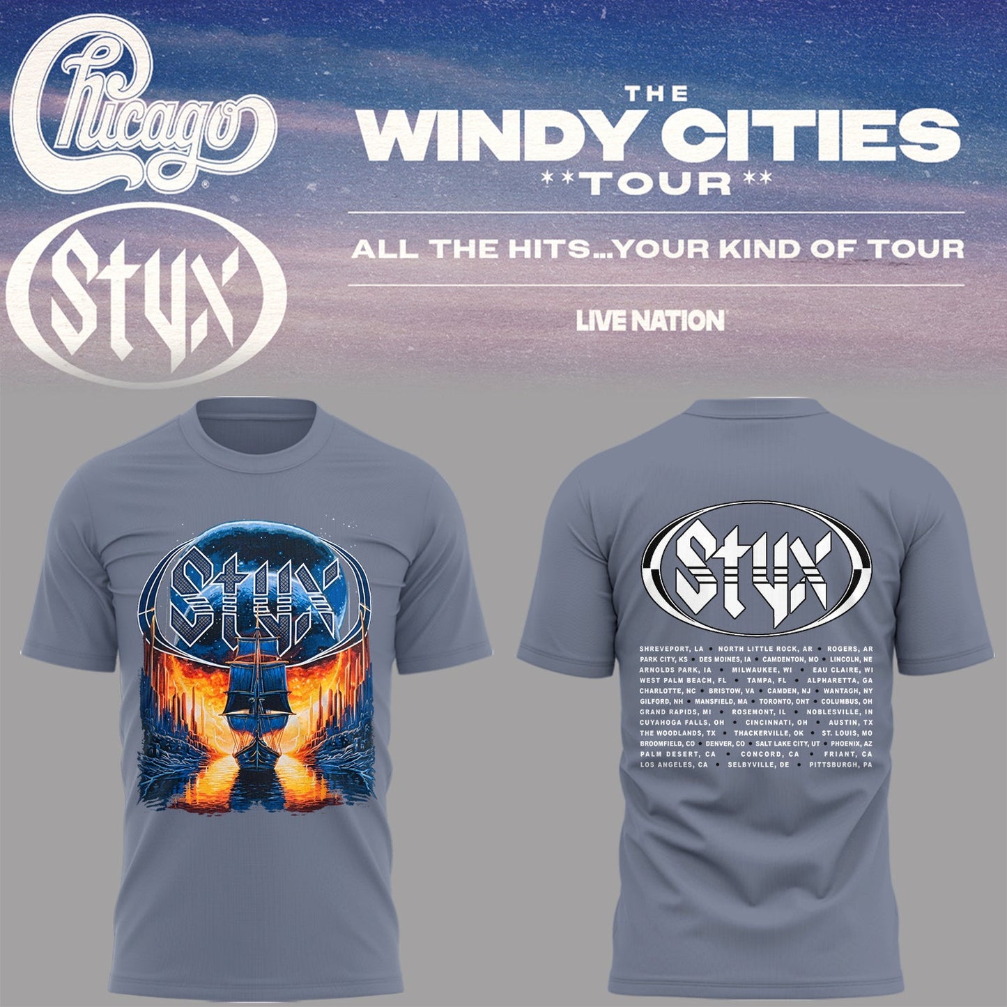 STYX - Limited Edition The Windy Cities Tour – All The Hits… Your Kind of Tour T-Shirt 1
