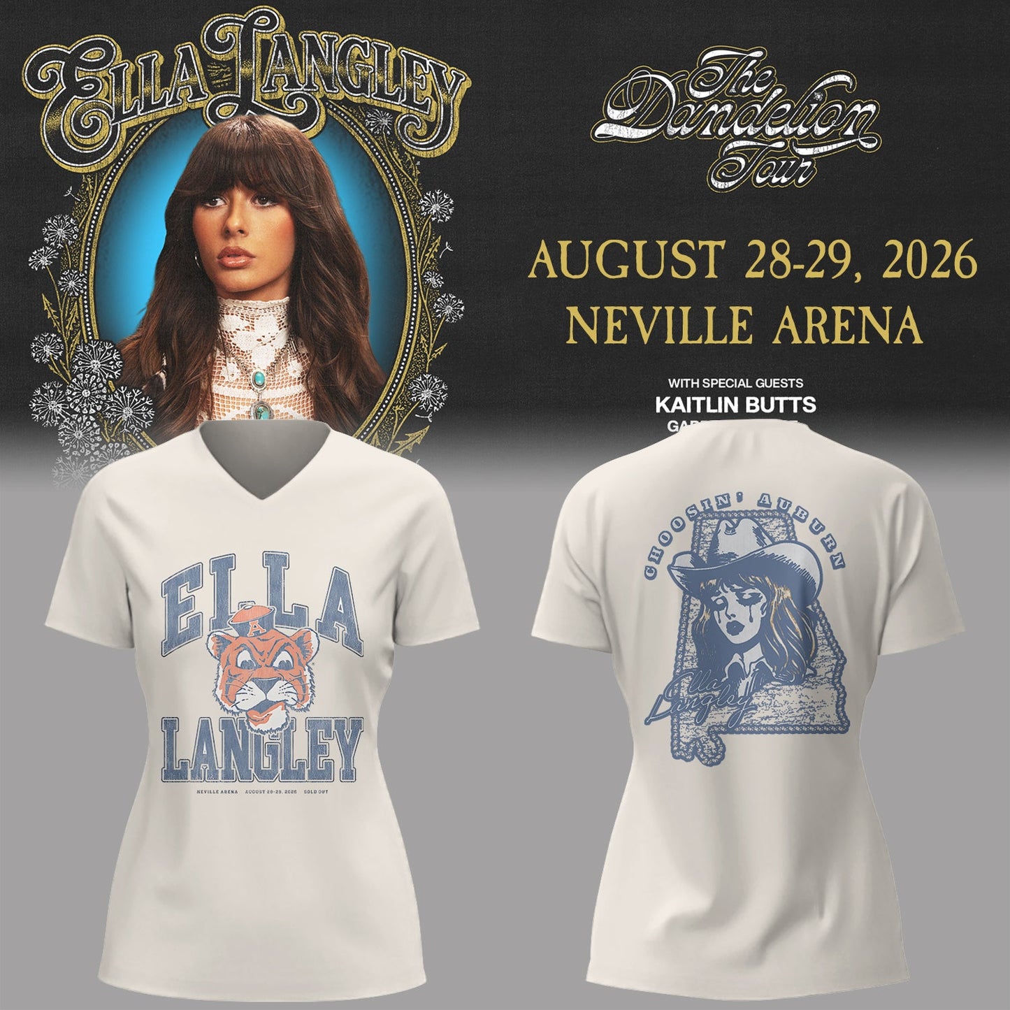 E.Langley “The Dandelion Tour” in Auburn,AL V-neck TShirt