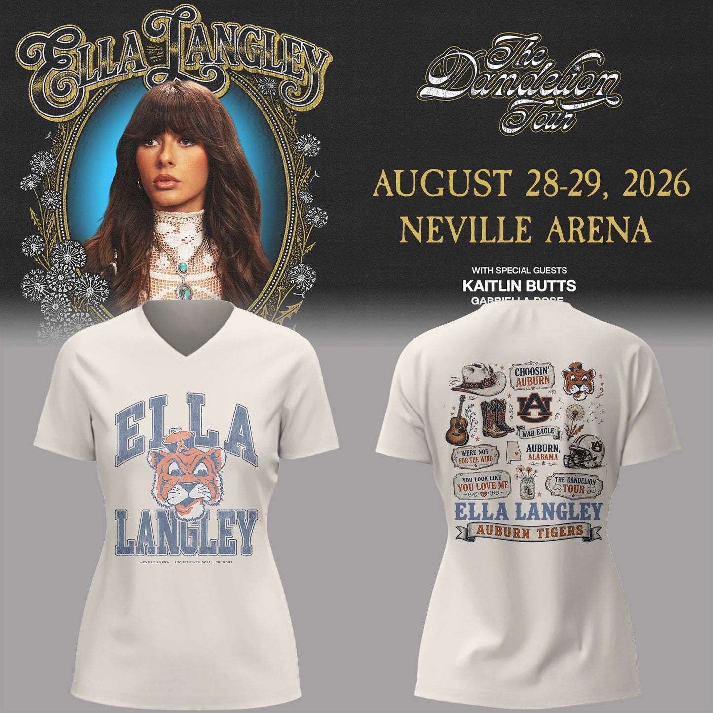 E.Langley “The Dandelion Tour” in Auburn,AL V-neck TShirt