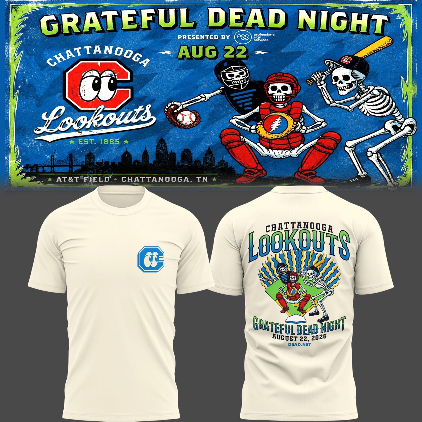 Limited Edition Chattanooga Lookouts - Grateful Dead Night 🎸🌹 Shirt 1