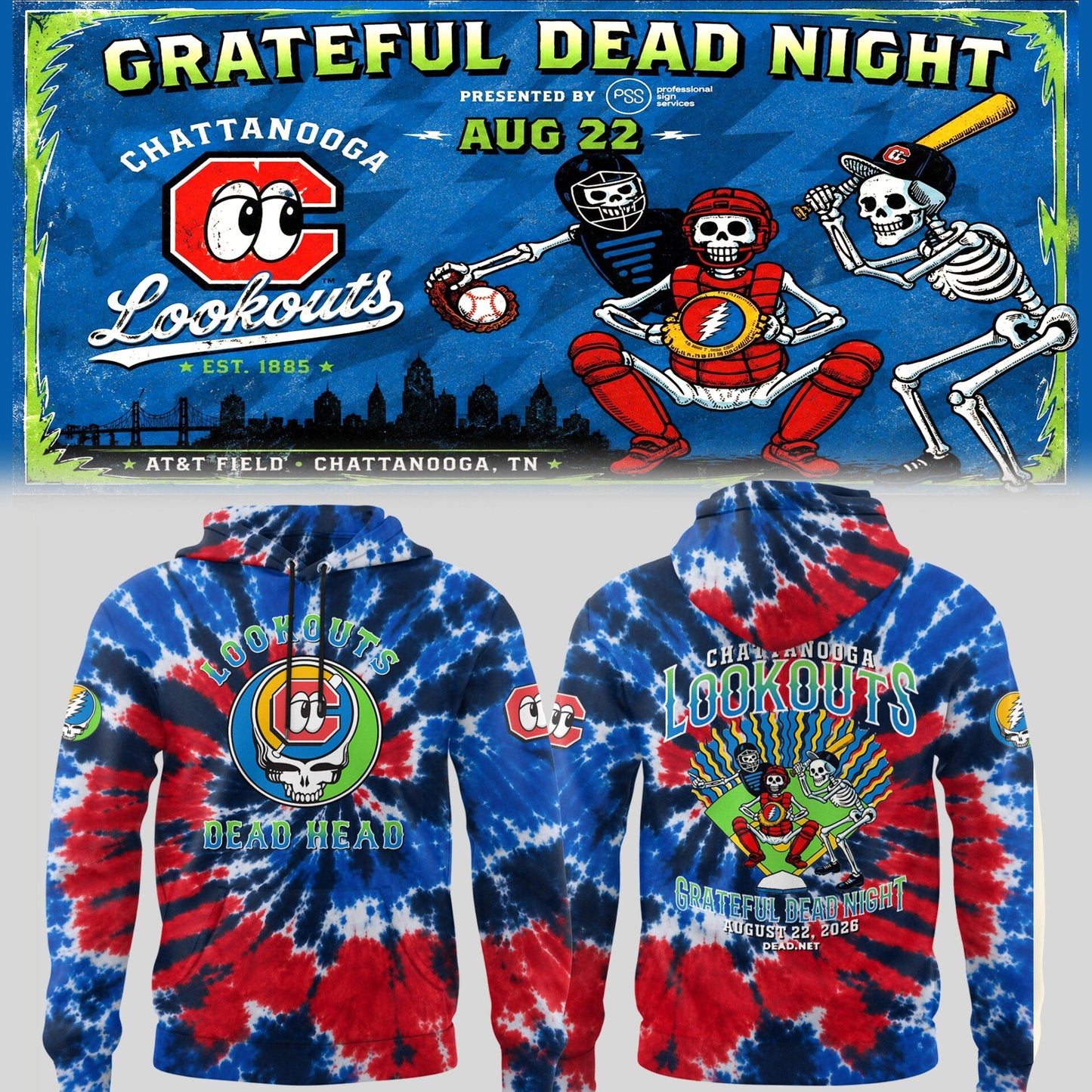 Limited Edition Chattanooga Lookouts - Grateful Dead Night 🎸🌹 Hoodie 2