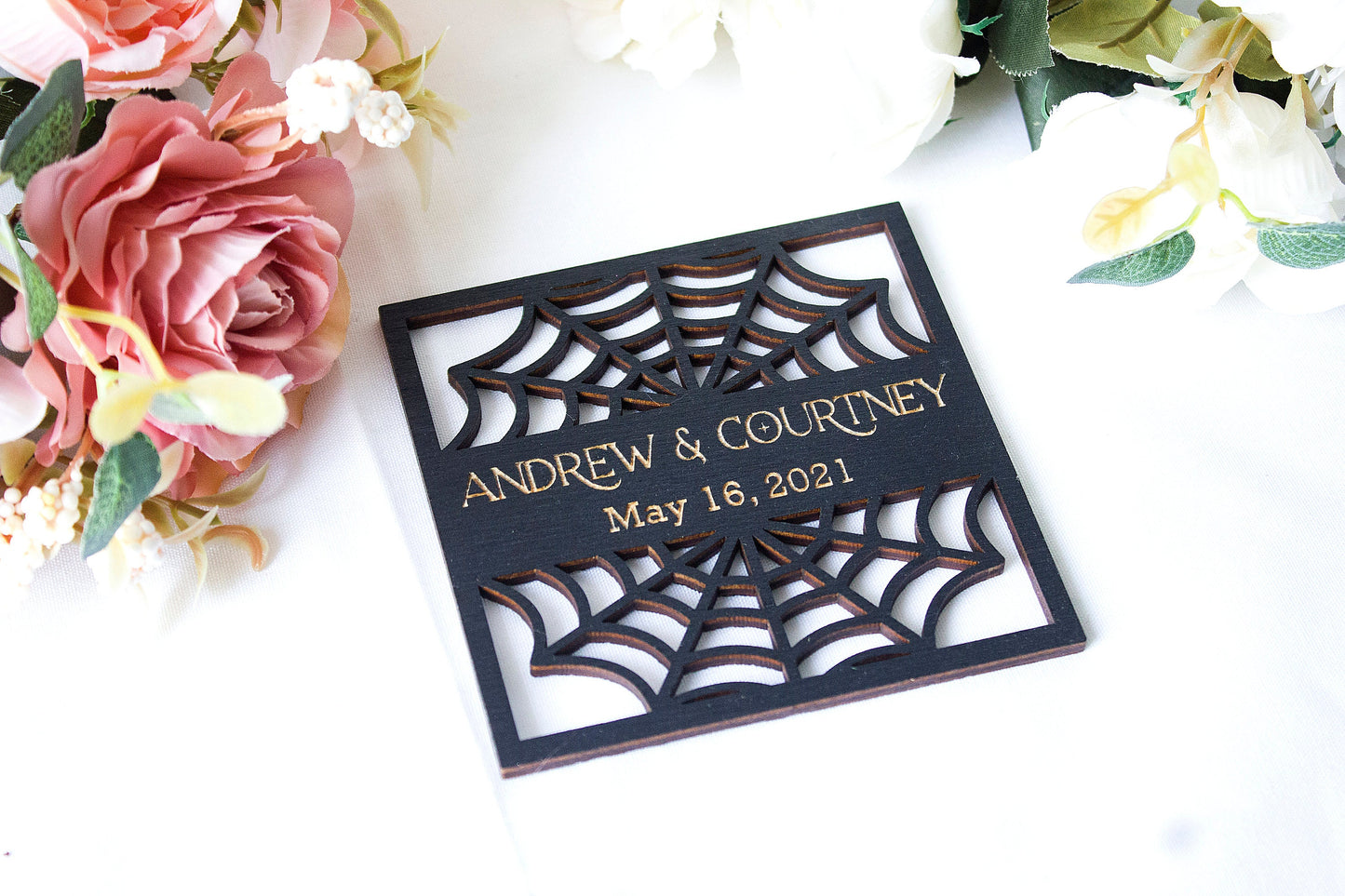 Black Wedding Favors Coaster, Halloween Coaster Favors for Guests in Bulk, Gothic Wedding Decor, Guests Gift