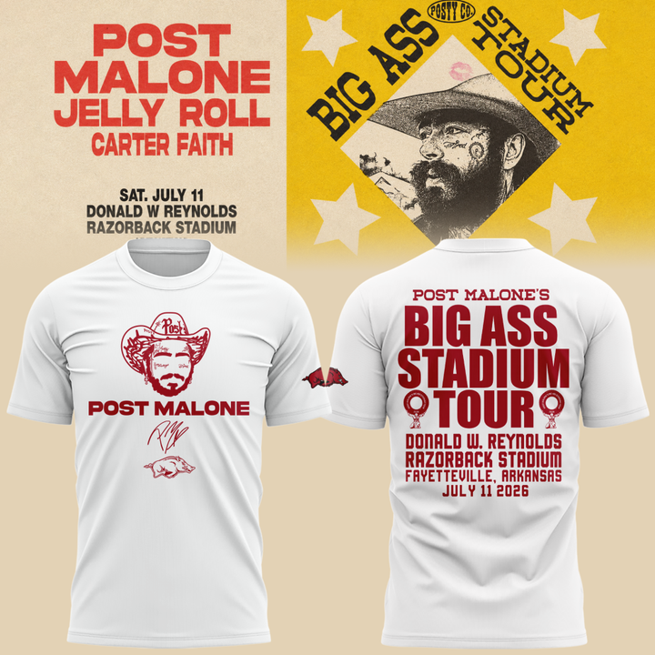 Post Malone x Arkansas Razorbacks - Limited Edition Big Ass Stadium Tour At Razorback Stadium Shirt 5