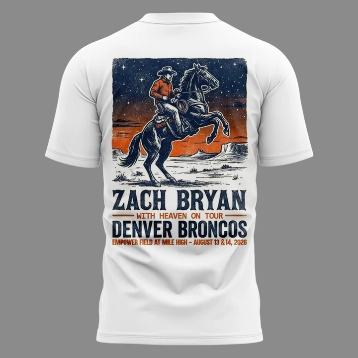 001.18. Special White 2026 Zach Bryan x Denver Broncos - With Heaven On Tour 2026 T-Shirt