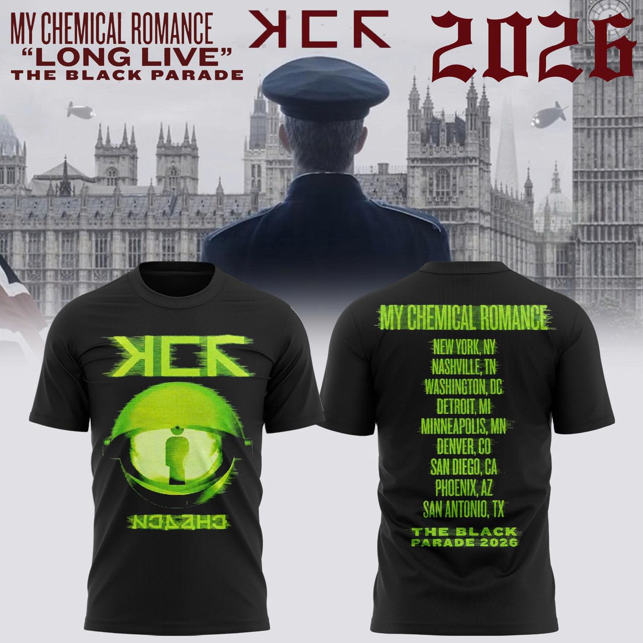 My Chemical Romance Neon Green The Black Parade 2026 US Tour T-shirt