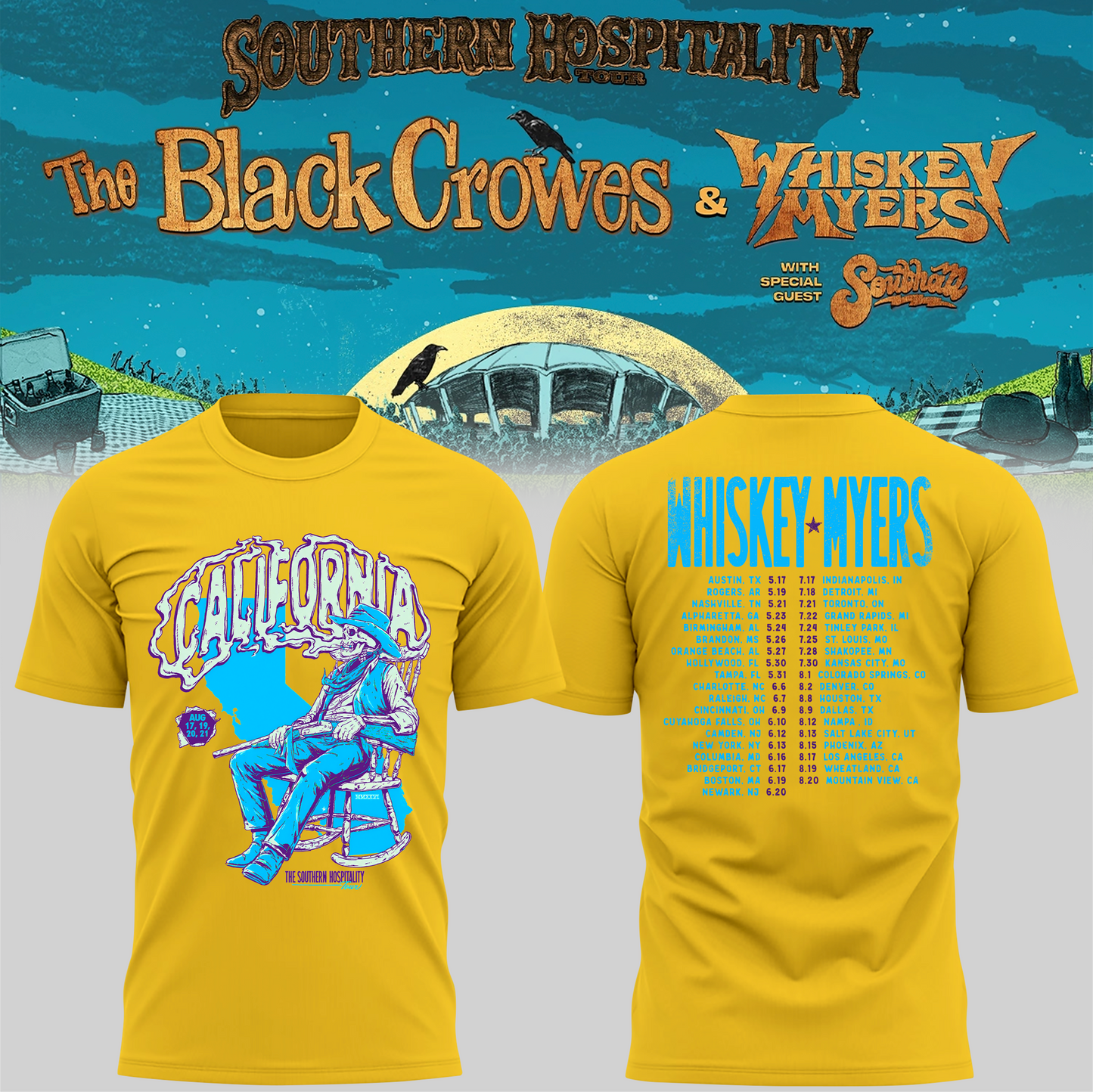 Limited Edition Whiskey Myers Southern Hospitality Tour In CA T-Shirt 4