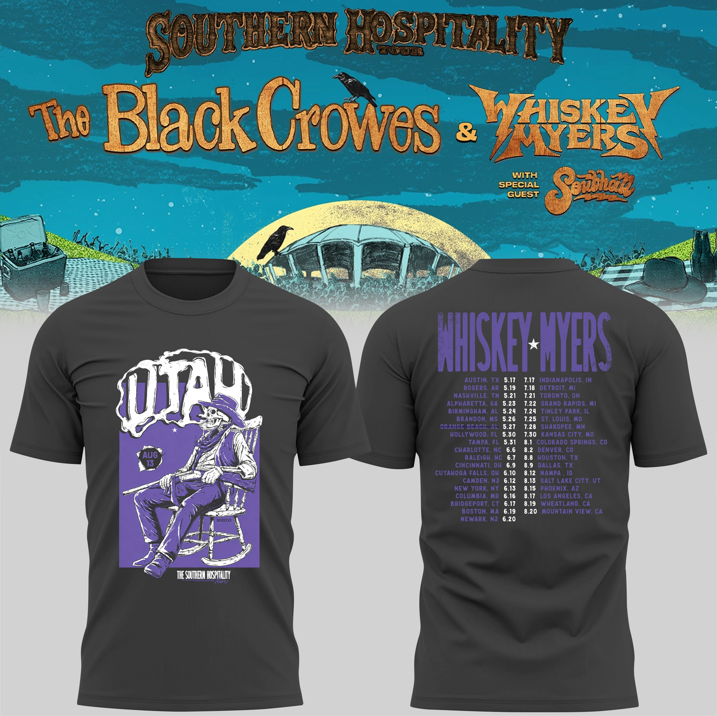 Limited Edition Whiskey Myers Southern Hospitality Tour In Utah T-Shirt 1