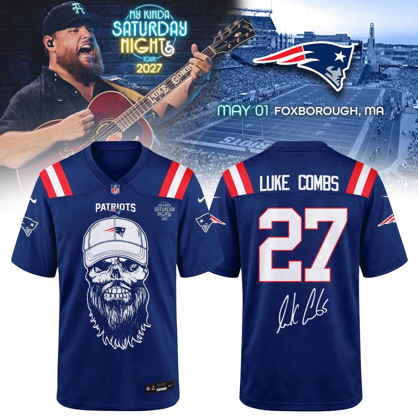 New England Patriots x Luke Combs My Kinda Saturday Night Tour 2027 Jersey