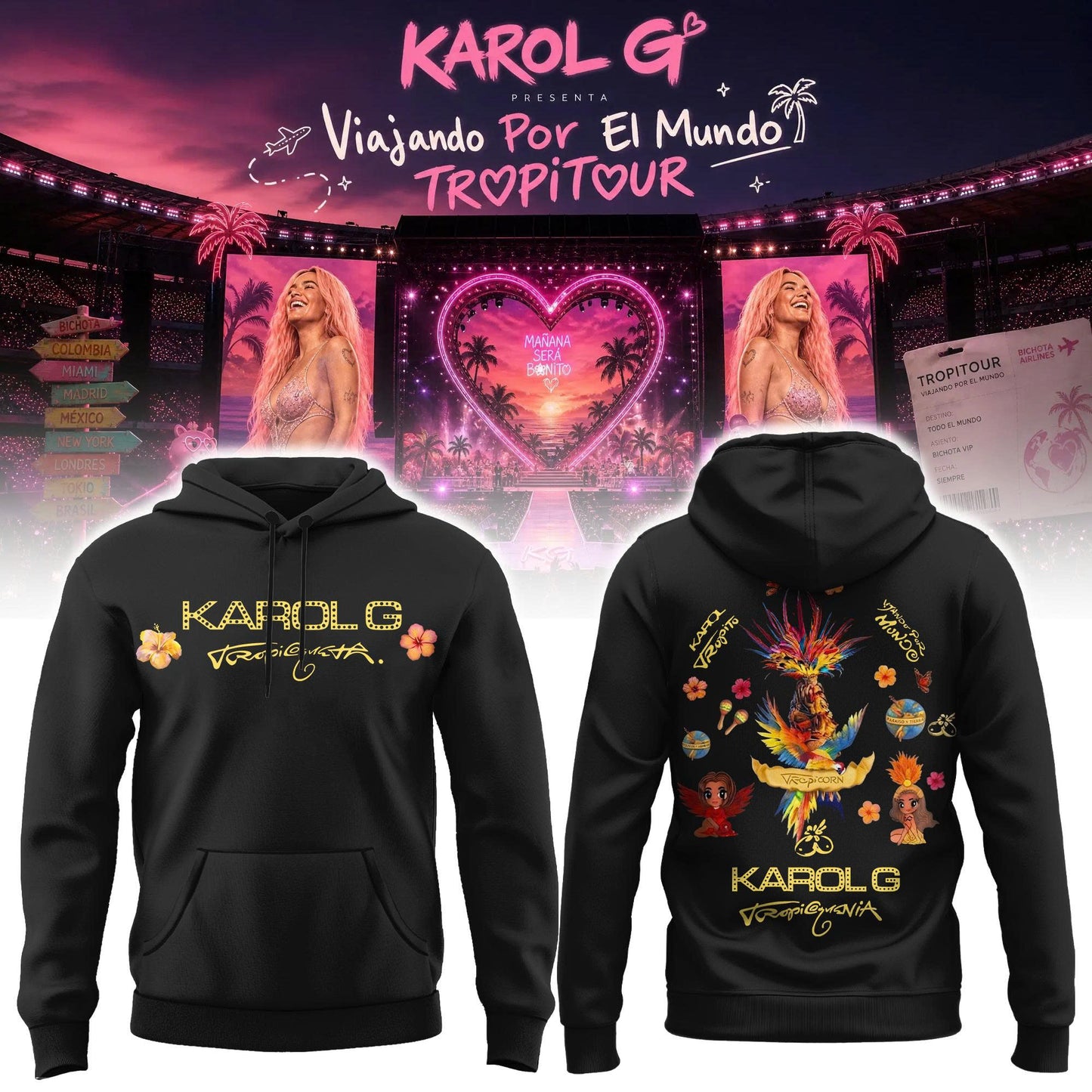 Karol G Viajando Por El Mundo TropiTour 2026 Hoodie v10
