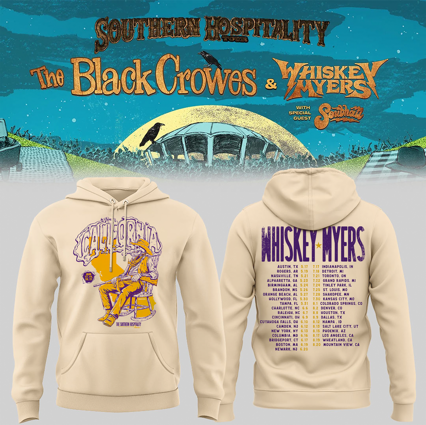 Limited Edition Whiskey Myers Southern Hospitality Tour In CA Hoodie 1