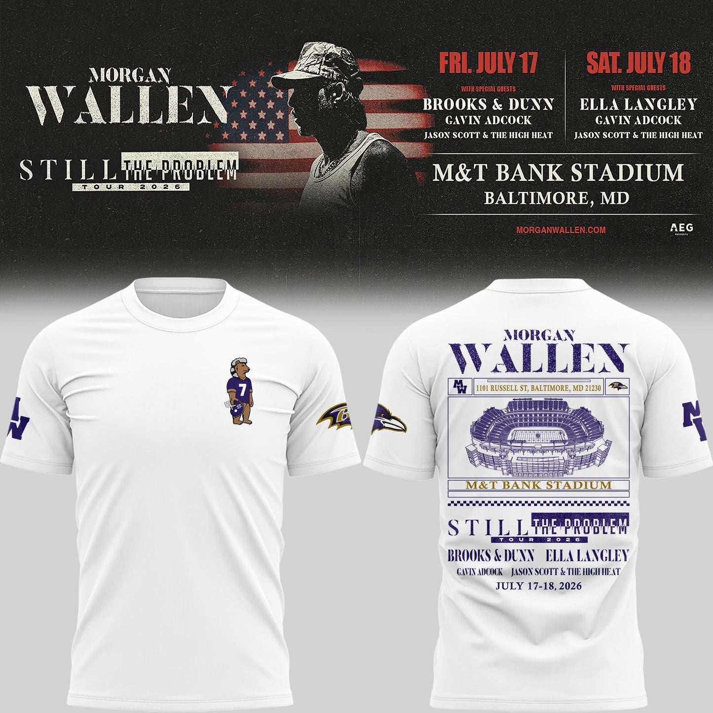 Special New Edition Baltimore Ravens x MW  White Tshirt 2026
