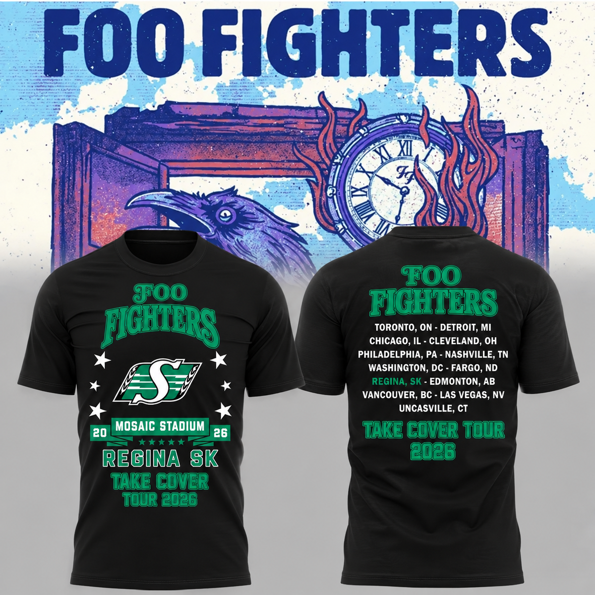 Foo Fighters Mosaic Stadium Regina 2026 Tour T-Shirt