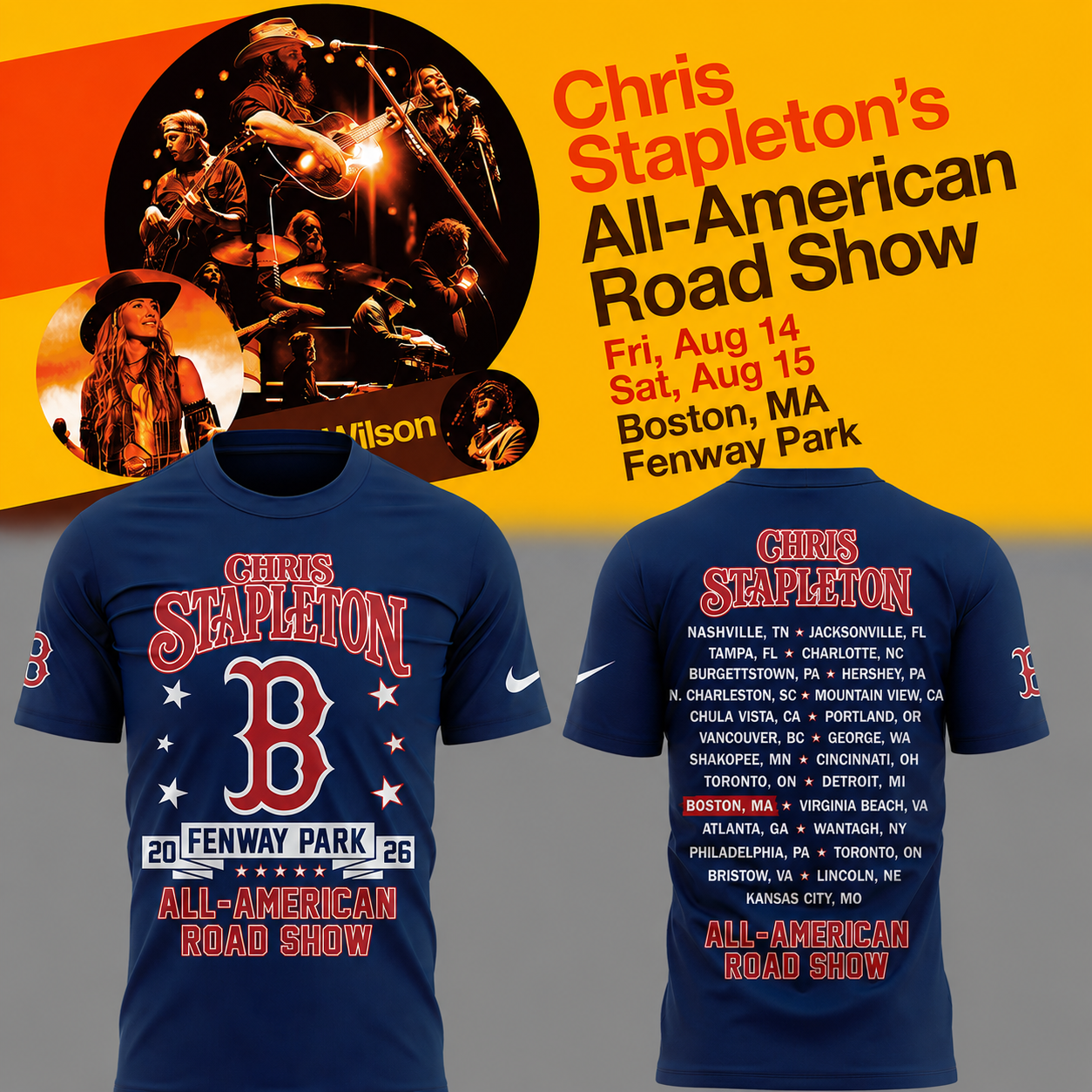 09. Perfect 2026 Chris Stapleton x Boston Red Sox - All American Road Show 2026 T-Shirt