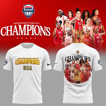 . Team USA FIBA World Cup 2026 FIBA WOMEN’S WORLD CUP CHAMPIONS White Shirt