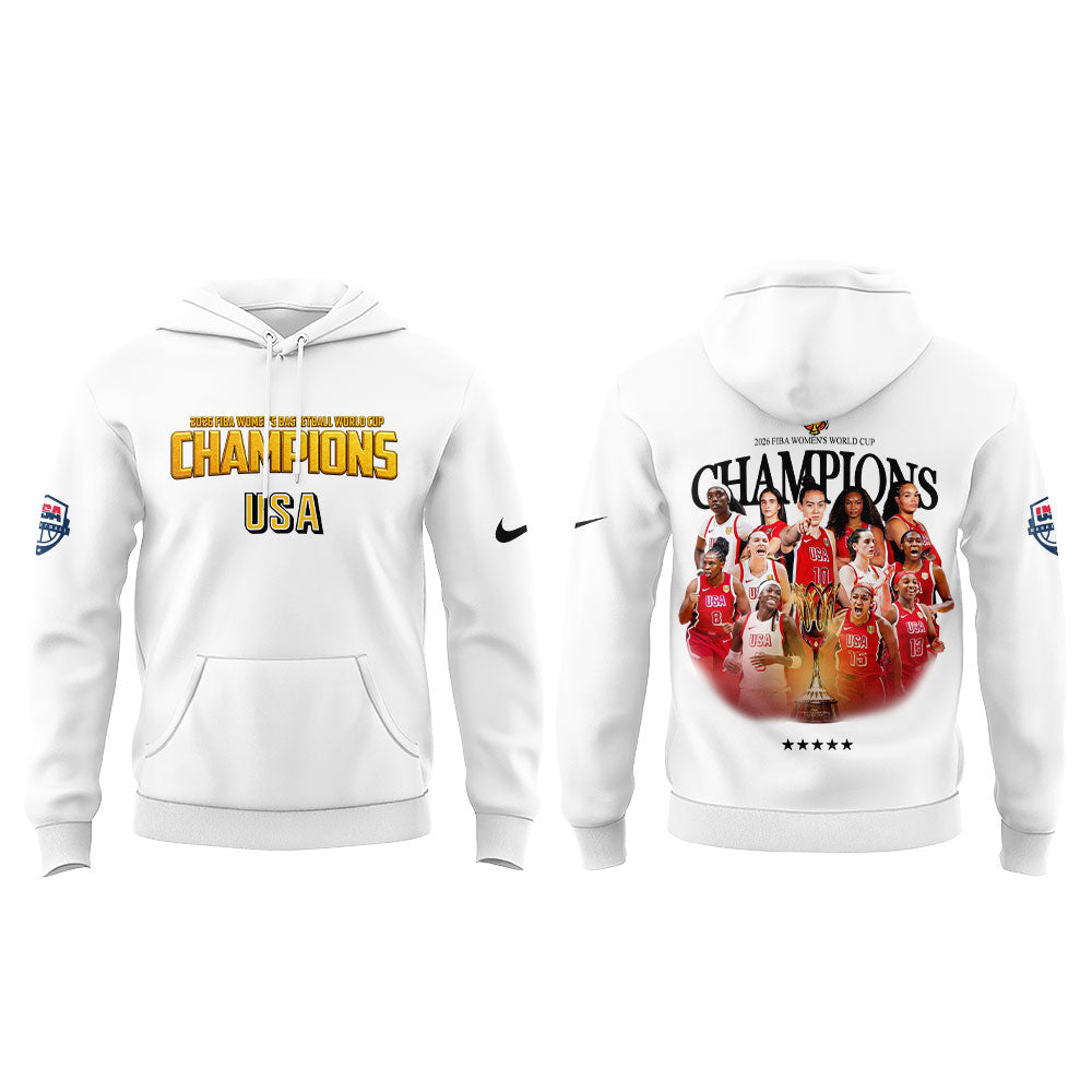 . Team USA FIBA World Cup 2026 FIBA WOMEN’S WORLD CUP CHAMPIONS White Hoodie