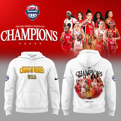 . Team USA FIBA World Cup 2026 FIBA WOMEN’S WORLD CUP CHAMPIONS White Hoodie