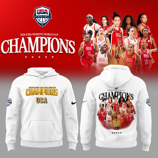 . Team USA FIBA World Cup 2026 FIBA WOMEN’S WORLD CUP CHAMPIONS White Hoodie