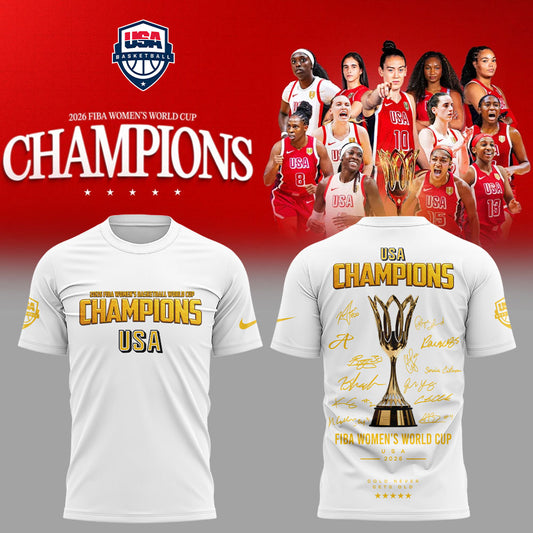 . Team USA FIBA World Cup 2026 FIBA WOMEN’S WORLD CUP CHAMPIONS White Signature Shirt