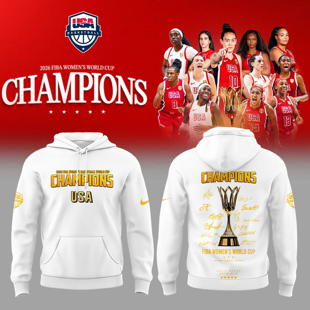 . Team USA FIBA World Cup 2026 FIBA WOMEN’S WORLD CUP CHAMPIONS White Signature Hoodie