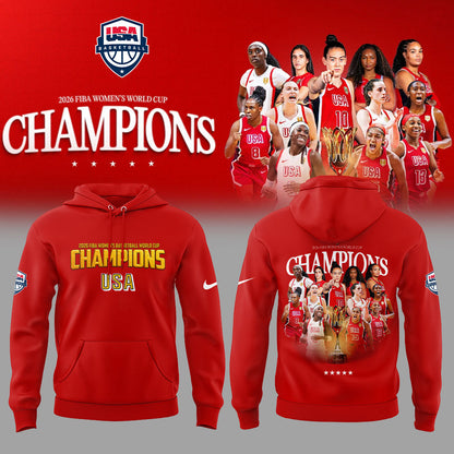 . Team USA FIBA World Cup 2026 FIBA WOMEN’S WORLD CUP CHAMPIONS Red Hoodie