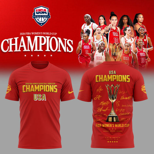 . Team USA FIBA World Cup 2026 FIBA WOMEN’S WORLD CUP CHAMPIONS Red Signature Shirt