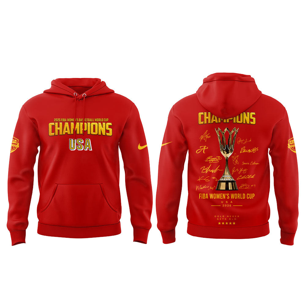 . Team USA FIBA World Cup 2026 FIBA WOMEN’S WORLD CUP CHAMPIONS Red Signature Hoodie