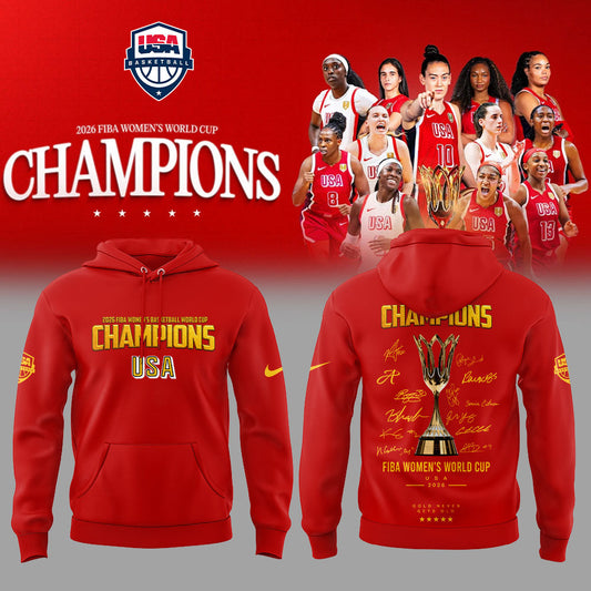 . Team USA FIBA World Cup 2026 FIBA WOMEN’S WORLD CUP CHAMPIONS Red Signature Hoodie