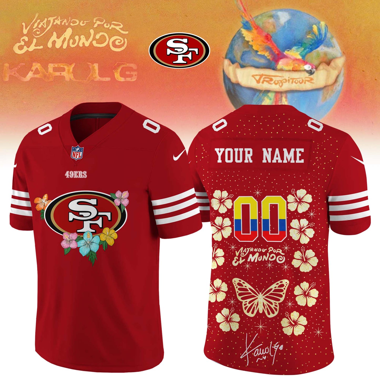 _San Francisco 49ers x Karol G ”VIAJANDO POR EL MUNDO TROPITOUR” Limited Edition Signature – Jersey 2 (Custom Name & Number)