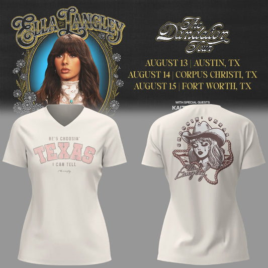E.Langley “The Dandelion Tour” in Texas V-neck TShirt