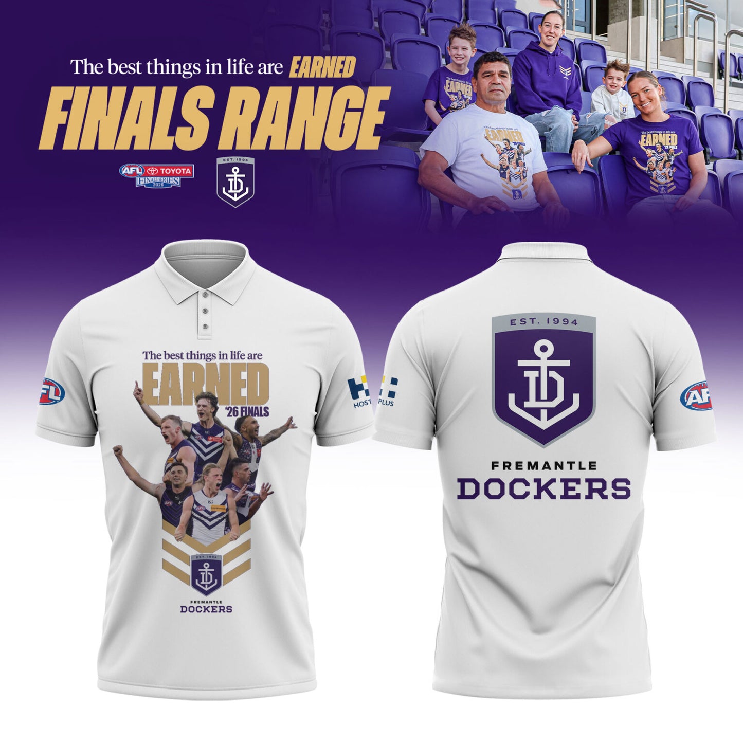 _Fremantle Dockers 2026 AFL EARNED Finals Range Limited White Polo Shirt