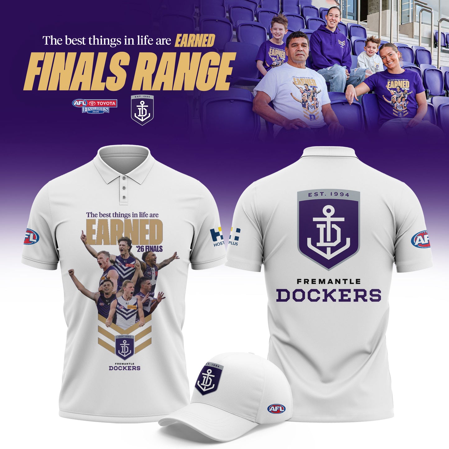 _Fremantle Dockers 2026 AFL EARNED Finals Range Limited White Polo Shirt