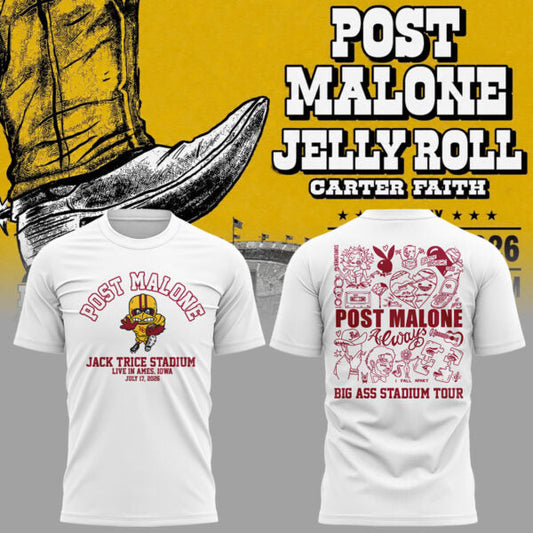 Post Malone x Iowa State Cyclones - Limited Edition Big Ass Stadium Tour At Jack Trice Stadium Shirt 1