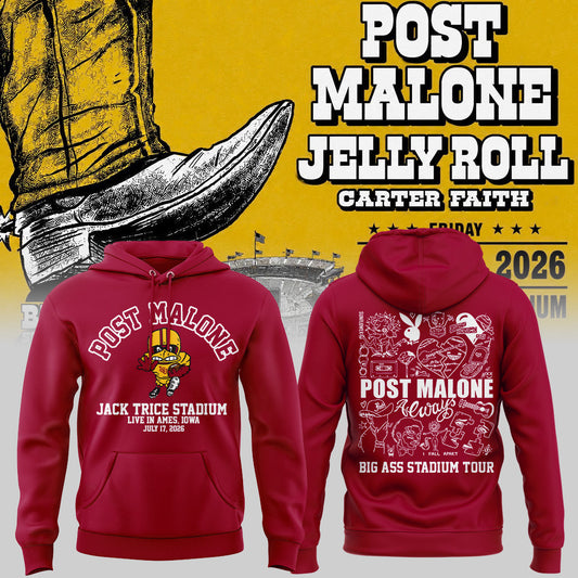 Post Malone x Iowa State Cyclones - Limited Edition Big Ass Stadium Tour At Jack Trice Stadium Hoodie 1