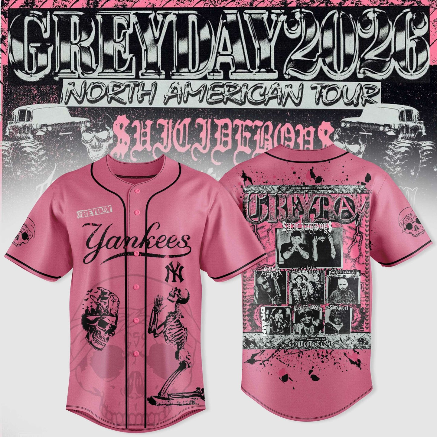 $uicideboy$ Greyday 2026 – North American Tour Baseball Team Jersey