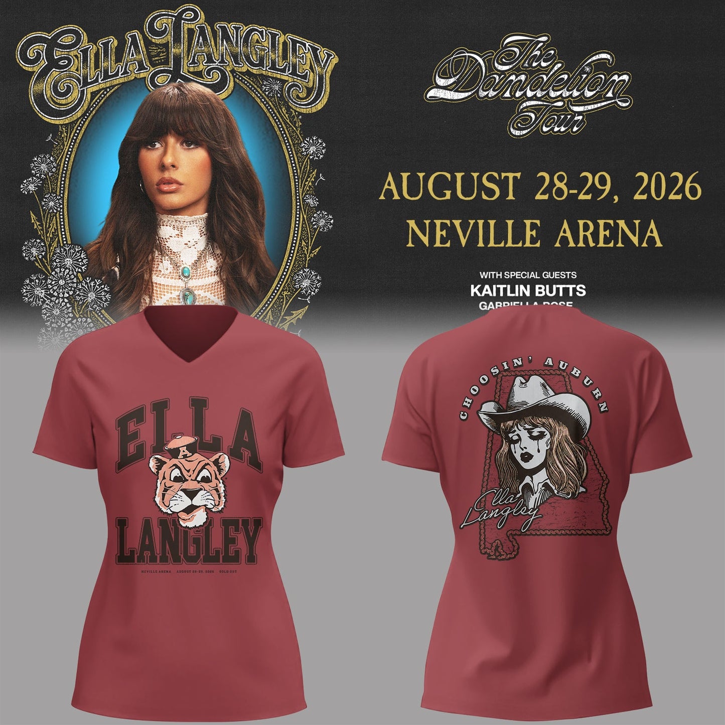 E.Langley “The Dandelion Tour” in Auburn,AL V-neck TShirt