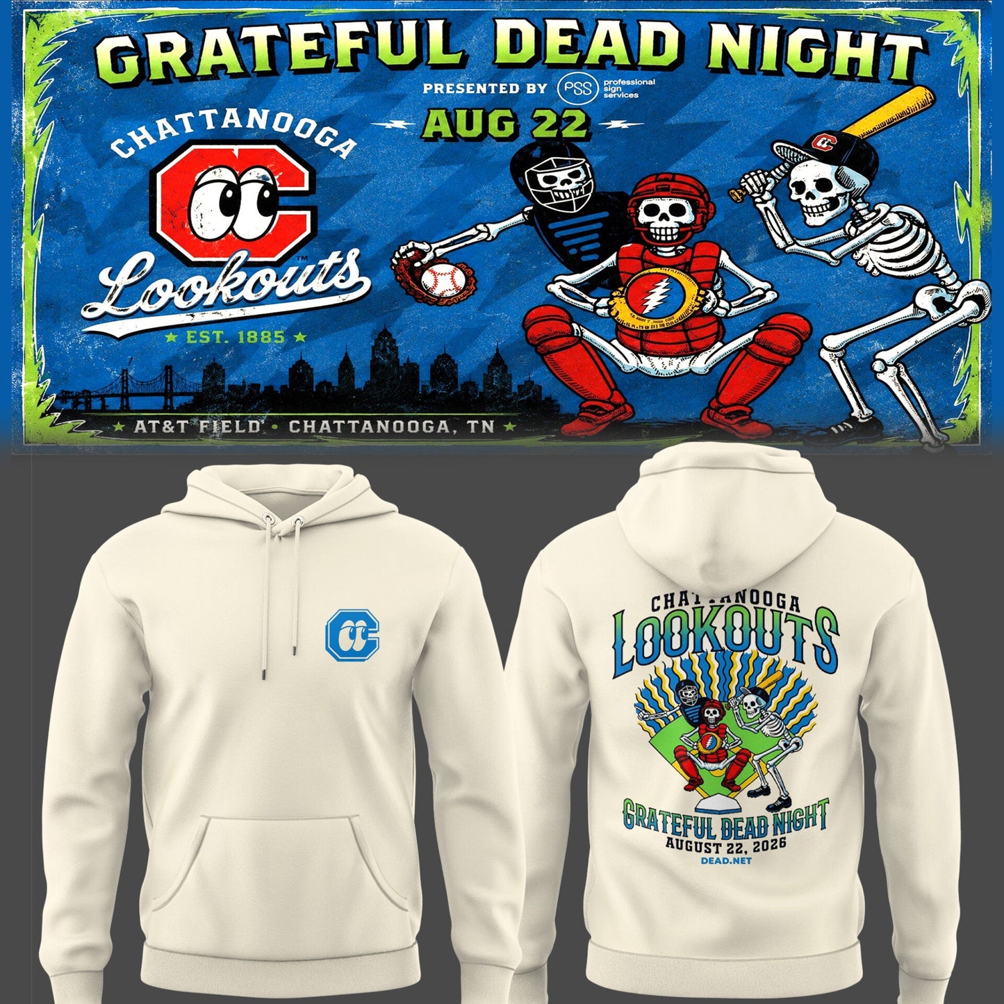 Limited Edition Chattanooga Lookouts - Grateful Dead Night 🎸🌹 Hoodie 1
