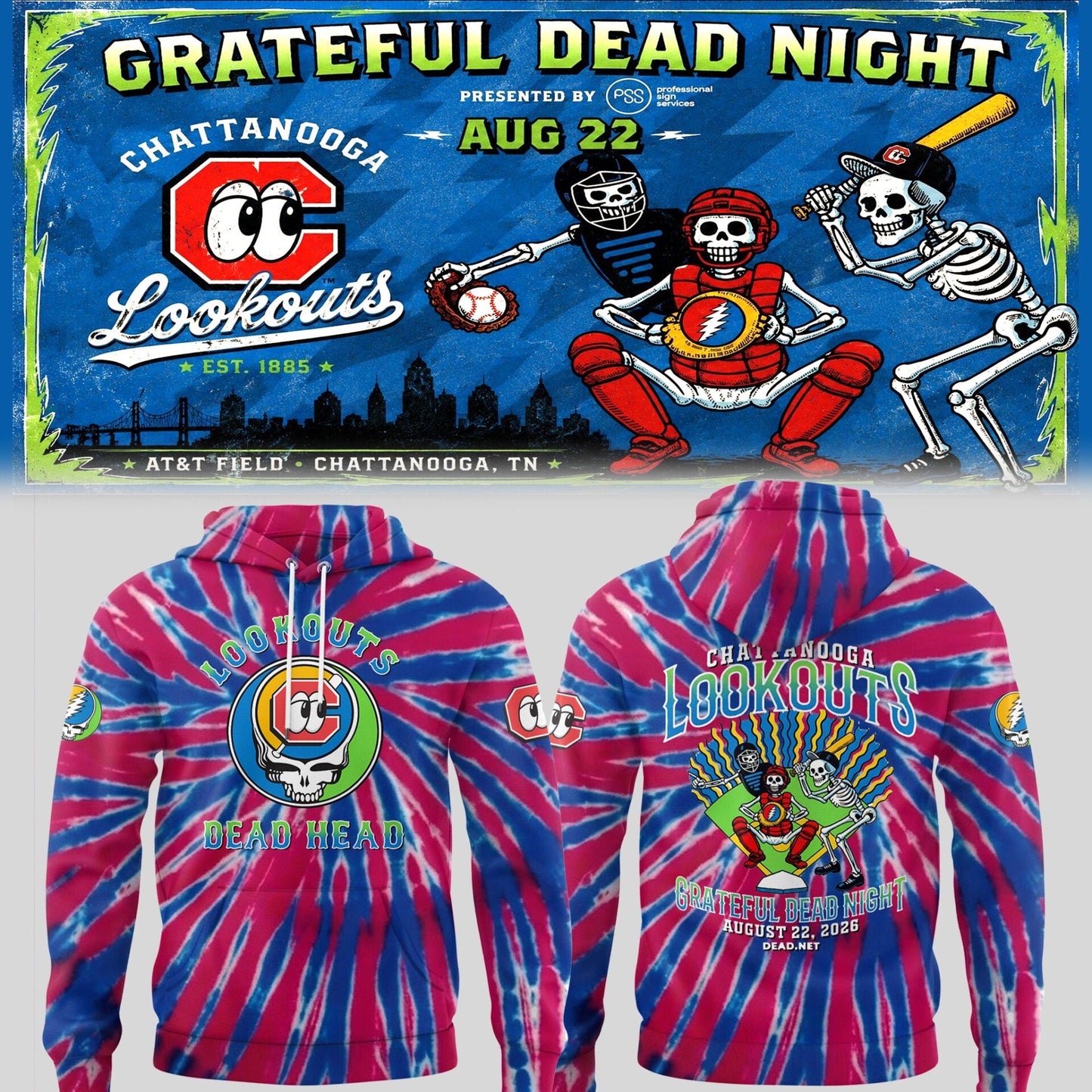 Limited Edition Chattanooga Lookouts - Grateful Dead Night 🎸🌹 Hoodie 3
