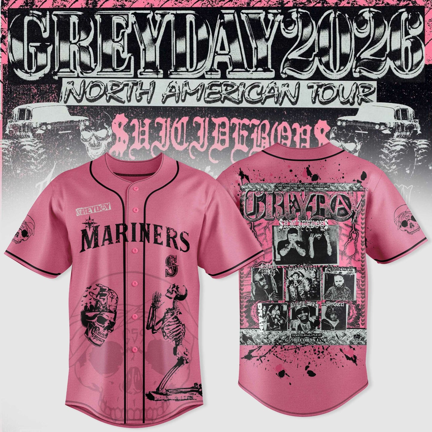 $uicideboy$ Greyday 2026 – North American Tour Baseball Team Jersey