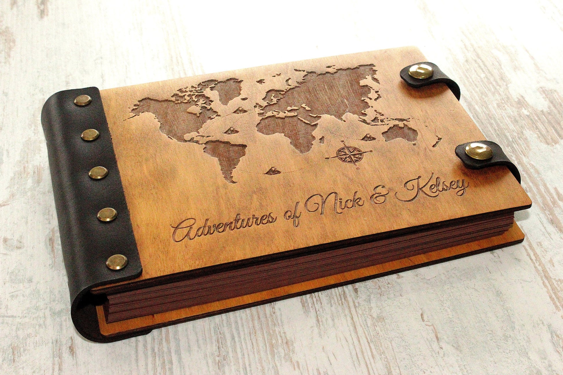 Personalized wedding photo album Wooden travel photo album Family adventure photo album Custom photo album Travel photo album