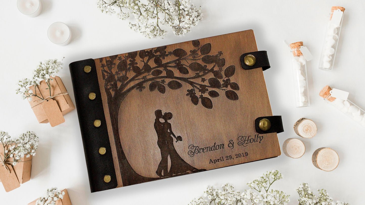 Personalized wedding photo album, Personalized family album, Custom wooden album, Unigue couple photo album