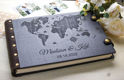 Personalized Wooden Photo Album – Rustic Mountain Guestbook, Engraved Adventure Scrapbook, Wedding Memory Book
