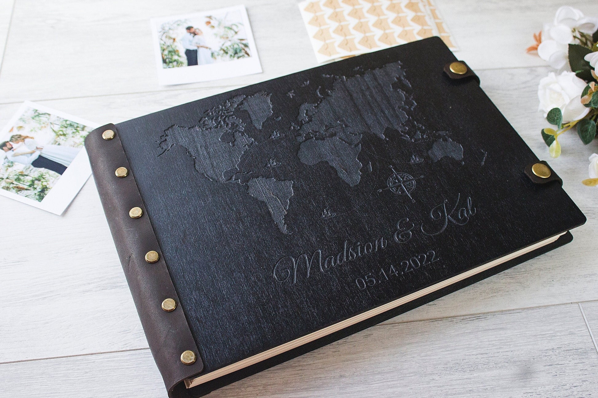 Our Travel Scrapbook, Anniversary Couple Gift, Wooden Photo Album with Mountains, Wedding Album, Adventure Book, Photo Guest Book
